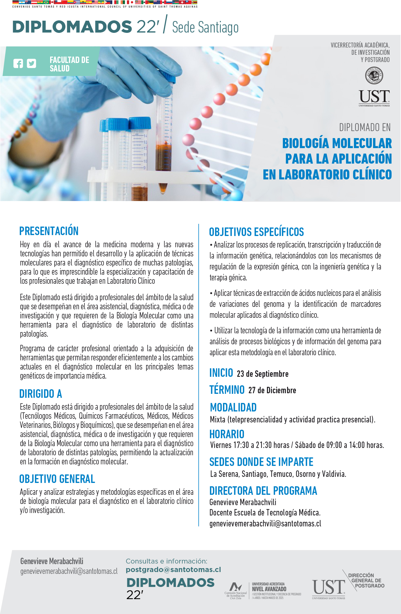 Diplomado en Biología Molecular para la aplicación en laboratorio clínico – Universidad Santo Tomás