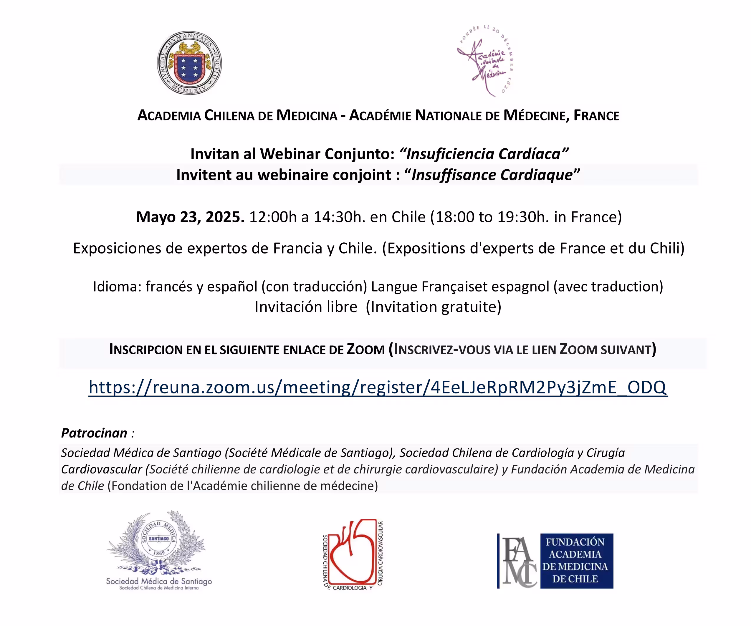 Webinar Conjunto Academias Chilena y Francesa de Medicina "Insuficiencia Cardiaca"